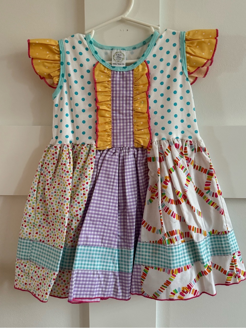 Olive Mae Clothing- Girls Patchwork Ruffle Flutter Dress